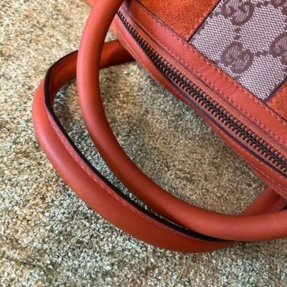 Vintage Gucci Boston monogram Orange Suede and Leather & canvas GG Rockstud bag - Picture 8 of 16